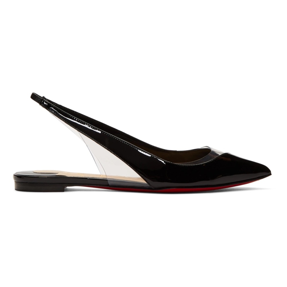 Christian Louboutin Black Patent V Dec Slingback Ballerina Flats
